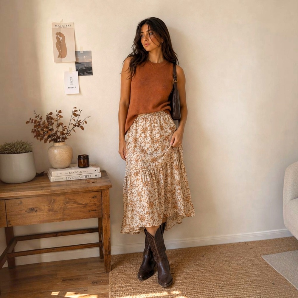 Rust Brown Sleeveless Knit Sweater Tank Top Med Soft Minimalist